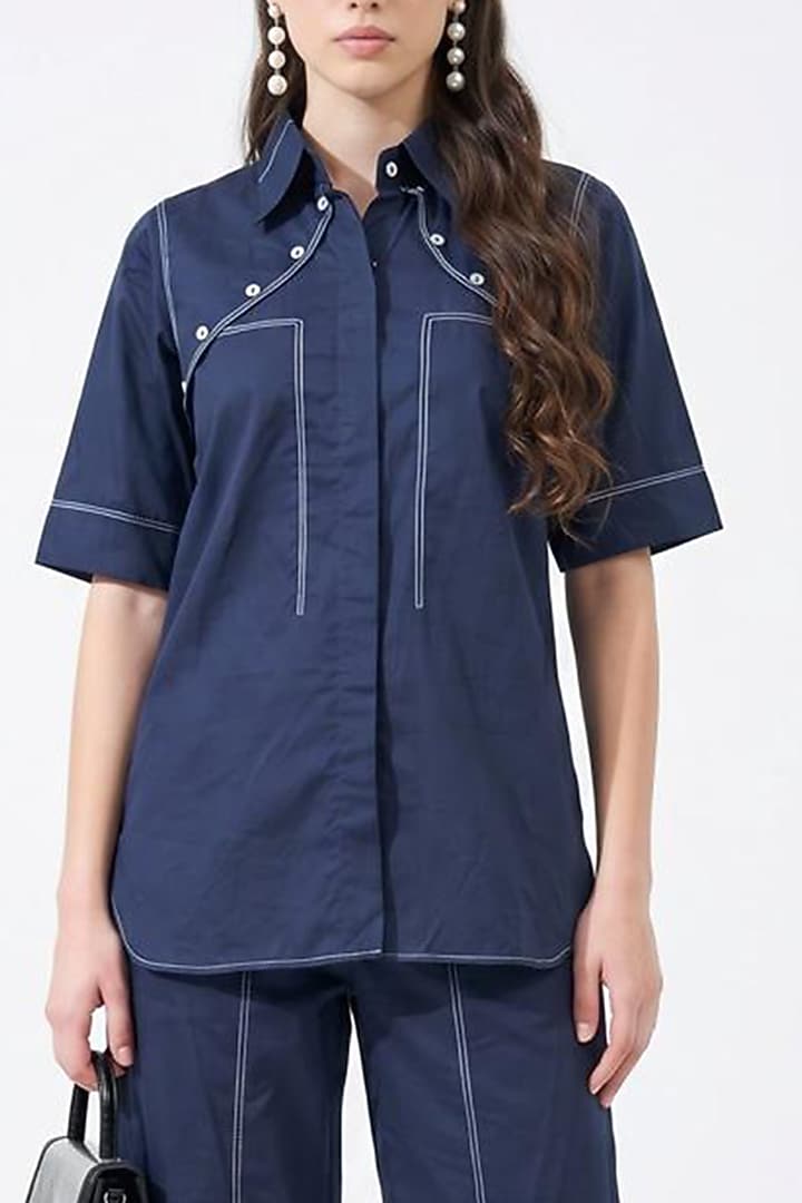 Navy Blue Cotton Co-Ord Set by Escape by Aishwarya at Pernia's Pop Up Shop