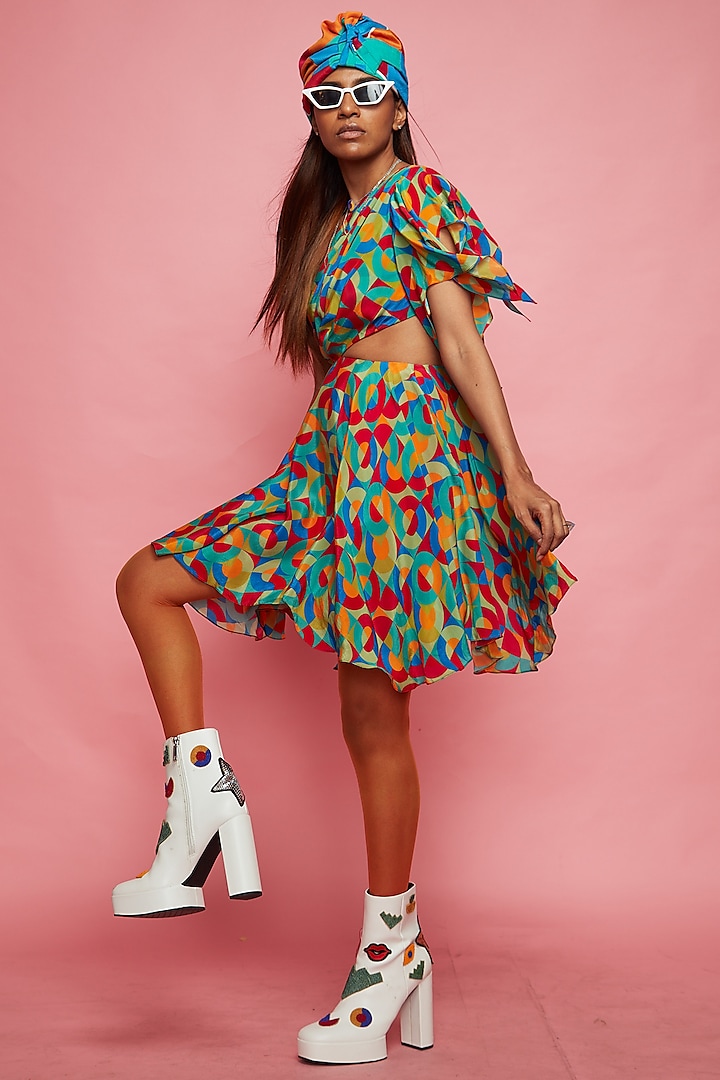 Multi-Colored Printed Mini Dress by Eshaa Amiin