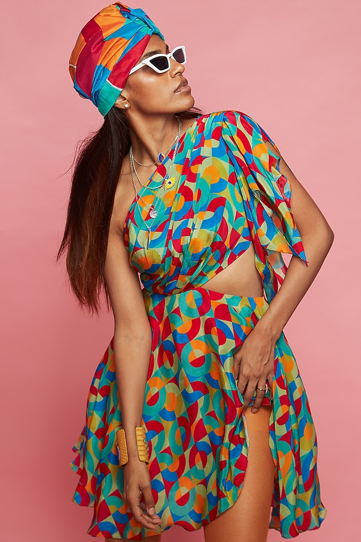 Multi-Colored Printed Mini Vacation Dress by Esha L Amin at Pernia's Pop Up Shop