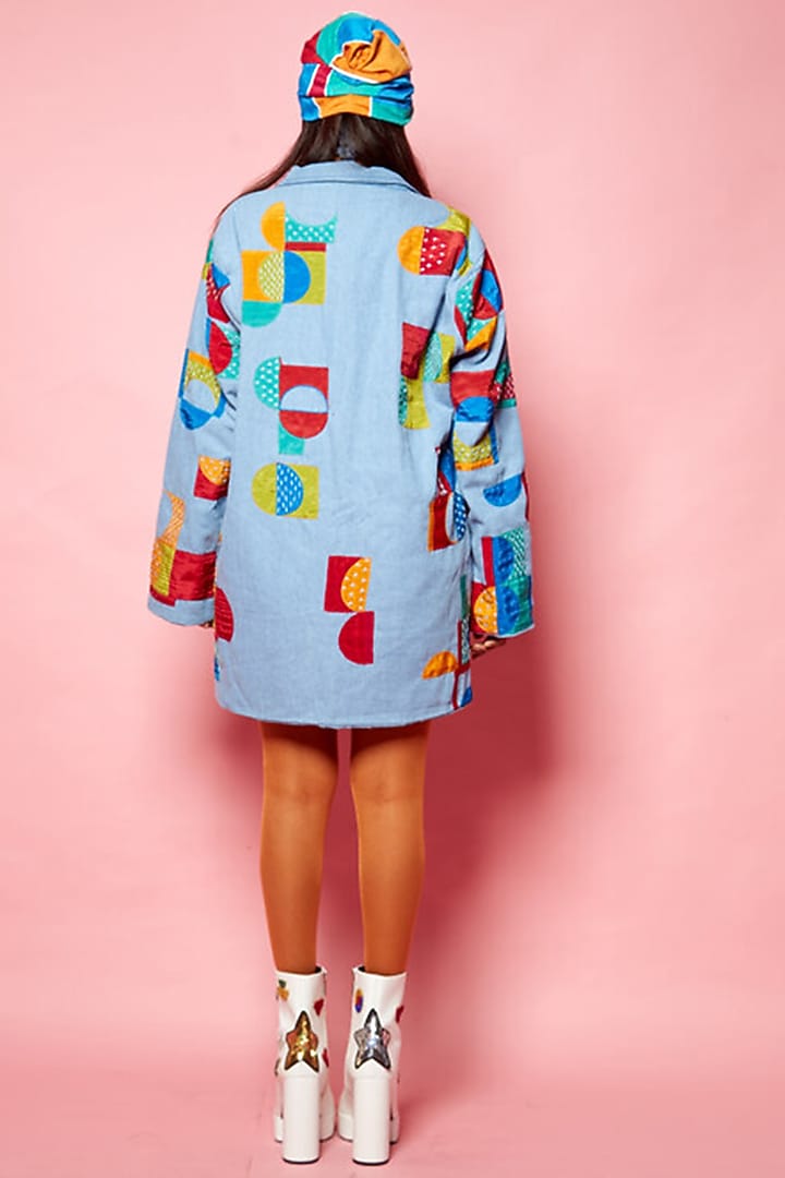 Blue Denim Jacket With Patchwork by Esha L Amin at Pernia's Pop Up Shop