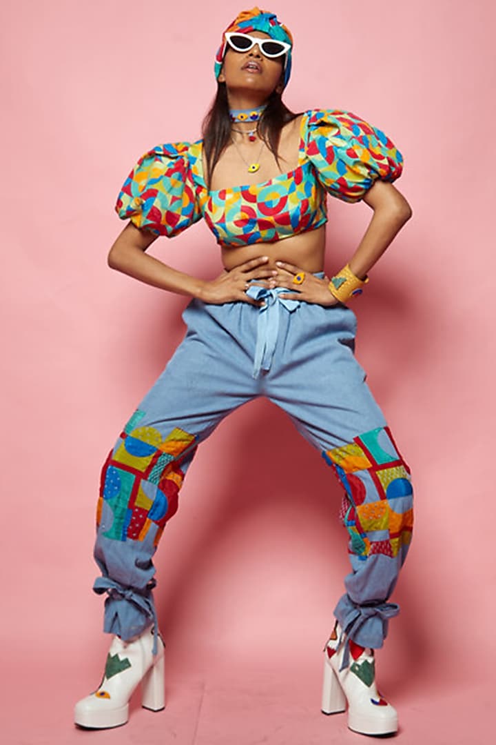 Multi-Colored Crepe Crop Top by Esha L Amin at Pernia's Pop Up Shop