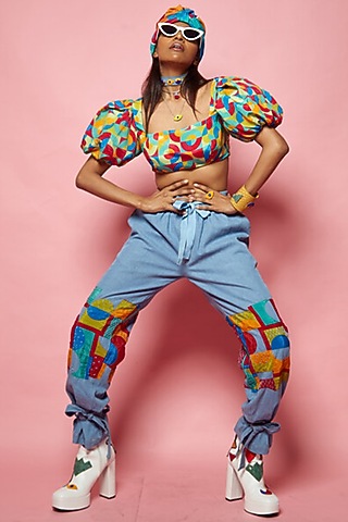Multi-Colored Crepe Crop Top by Esha L Amin