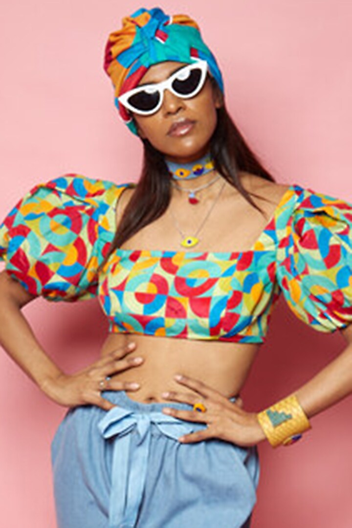Multi-Colored Crepe Crop Top by Esha L Amin at Pernia's Pop Up Shop