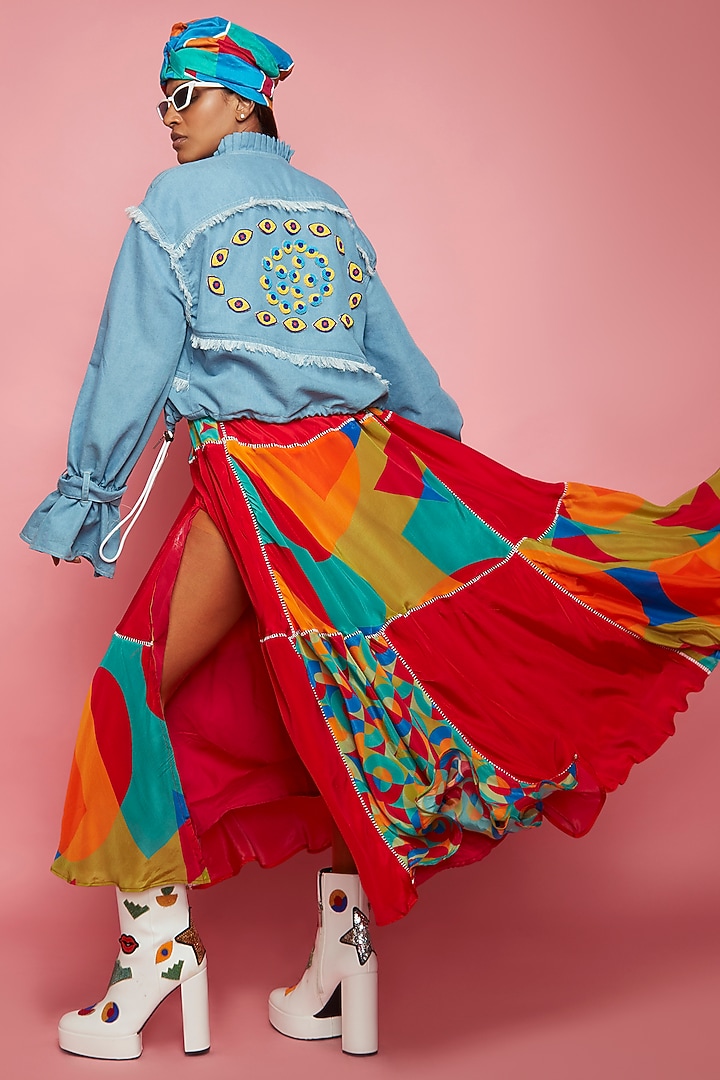 Multi-Colored Crepe Paneled Vacation Dress by Esha L Amin at Pernia's Pop Up Shop