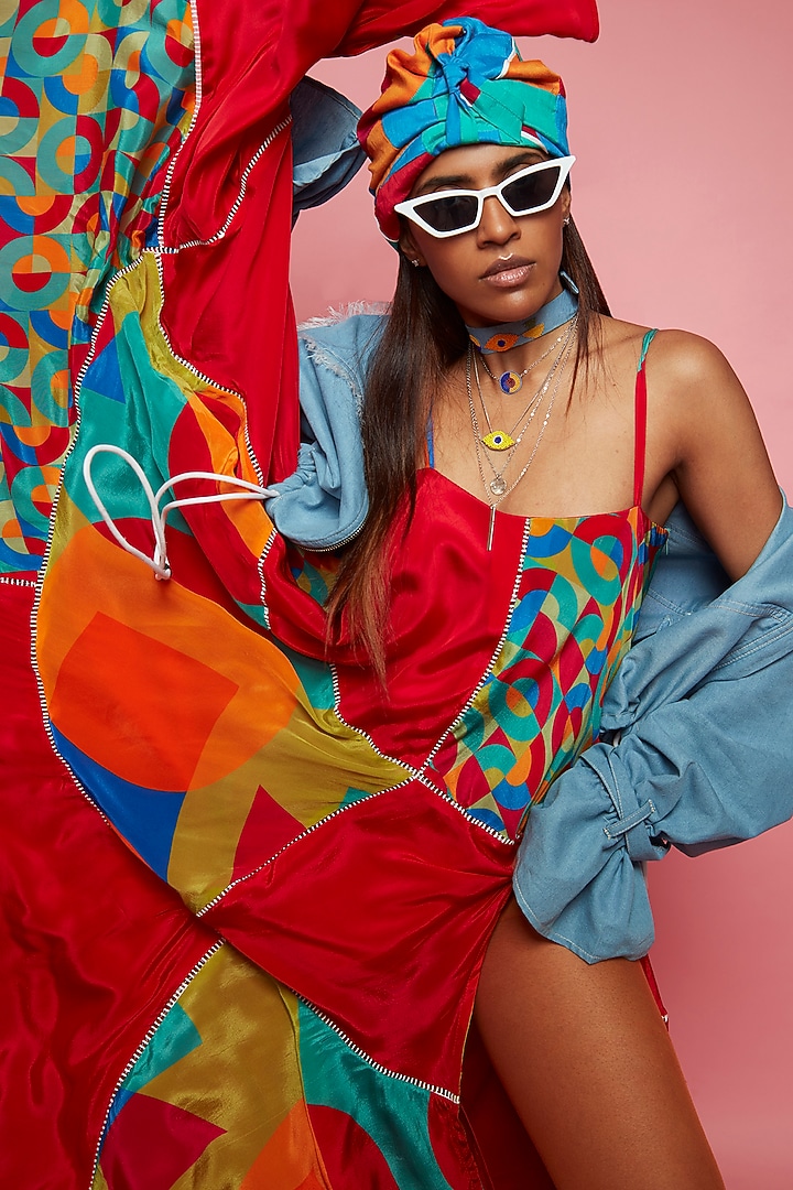 Multi-Colored Crepe Paneled Vacation Dress by Esha L Amin at Pernia's Pop Up Shop