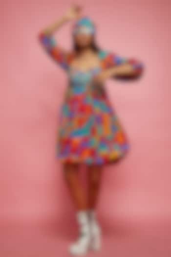 Multi-Colored Crepe Gathered Mini Dress by Eshaa Amiin