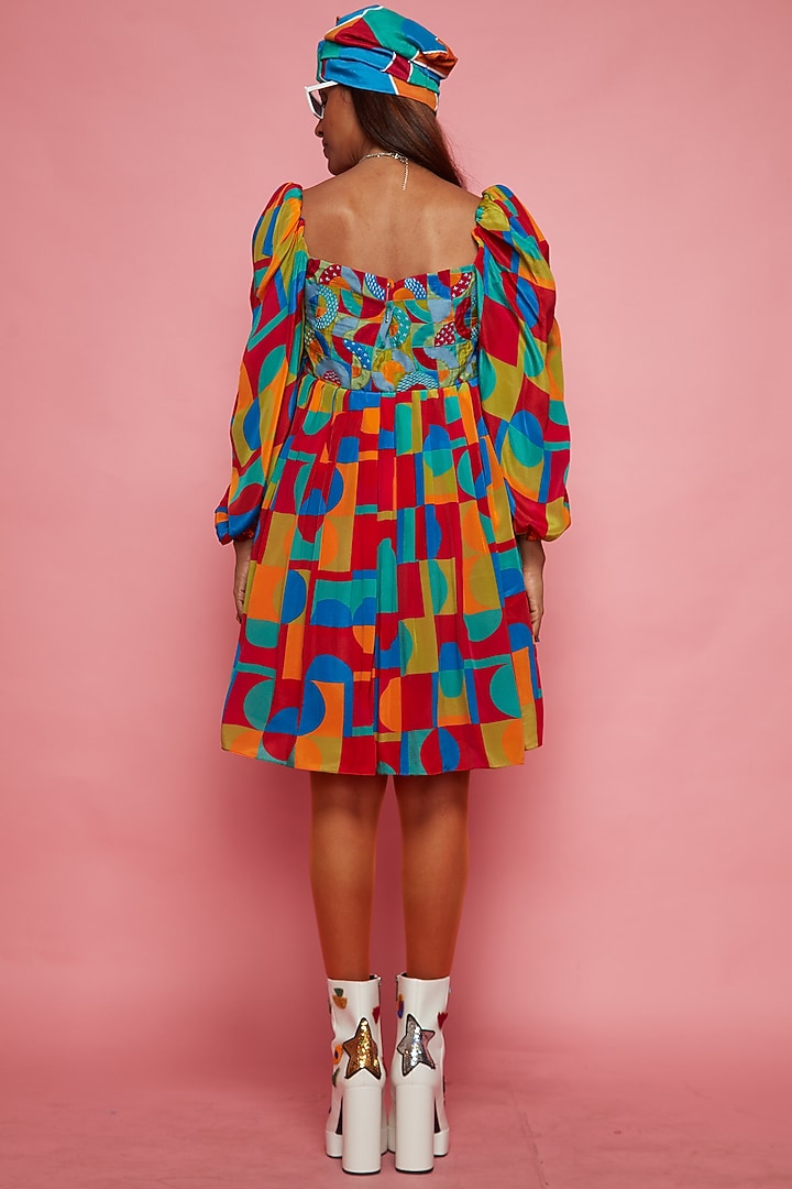 Multi-Colored Crepe Gathered Mini Vacation Dress by Esha L Amin at Pernia's Pop Up Shop