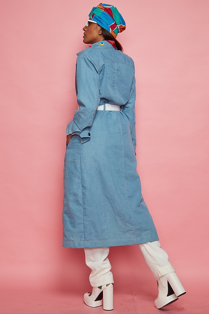 Blue Printed Trench Coat by Esha L Amin at Pernia's Pop Up Shop