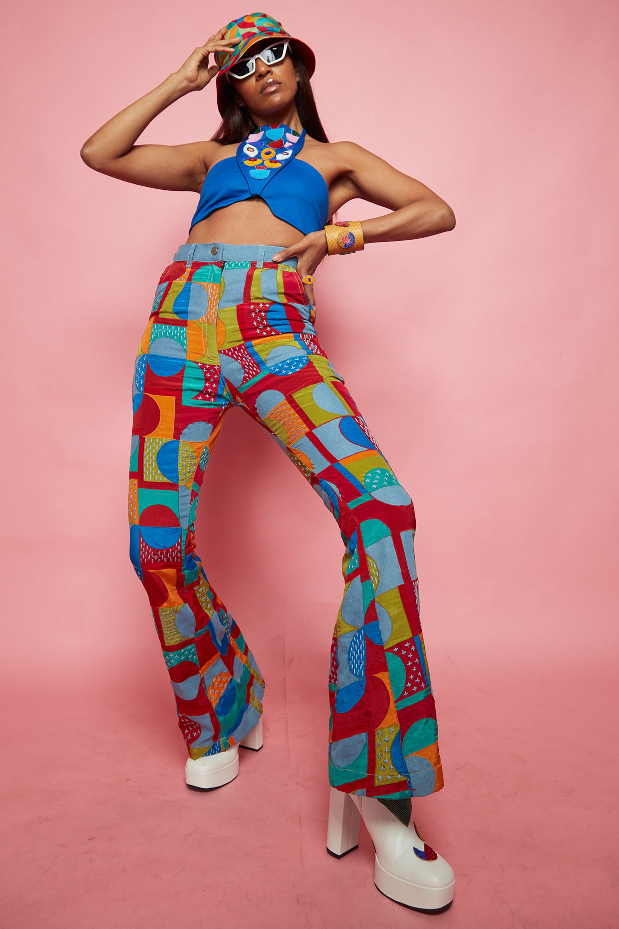 Multi-Colored Denim Pant Set by Esha L Amin at Pernia's Pop Up Shop