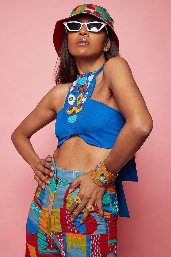 Multi-Colored Denim Pant Set by Esha L Amin at Pernia's Pop Up Shop