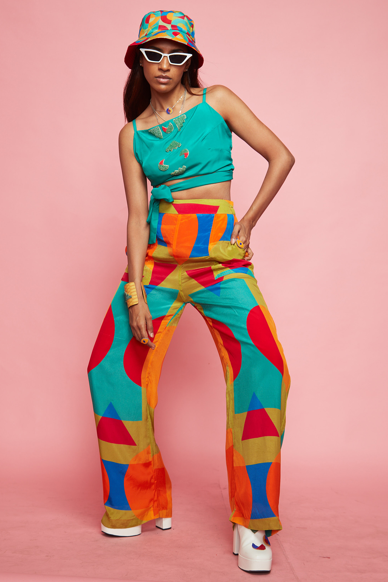 Multi-Colored Crepe Pant Set by Esha L Amin at Pernia's Pop Up Shop