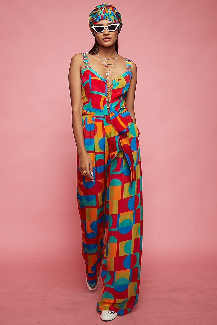 Multi-Colored Crepe Jumpsuit by Eshaa Amiin