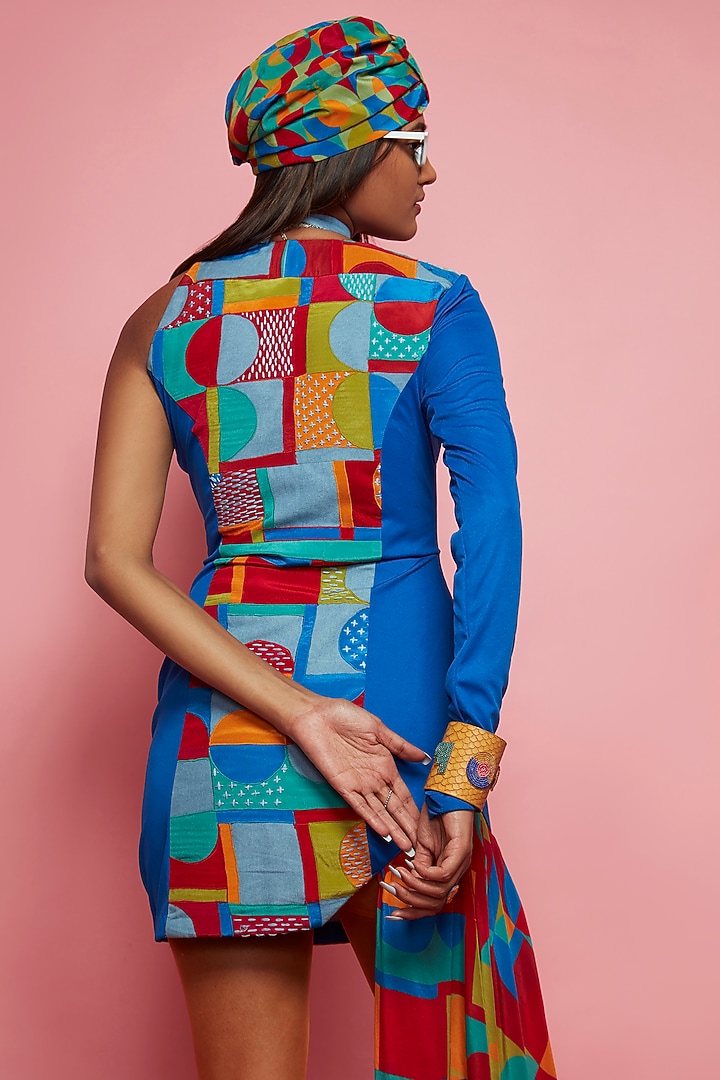 Blue Crepe Mini Vacation Dress by Esha L Amin at Pernia's Pop Up Shop