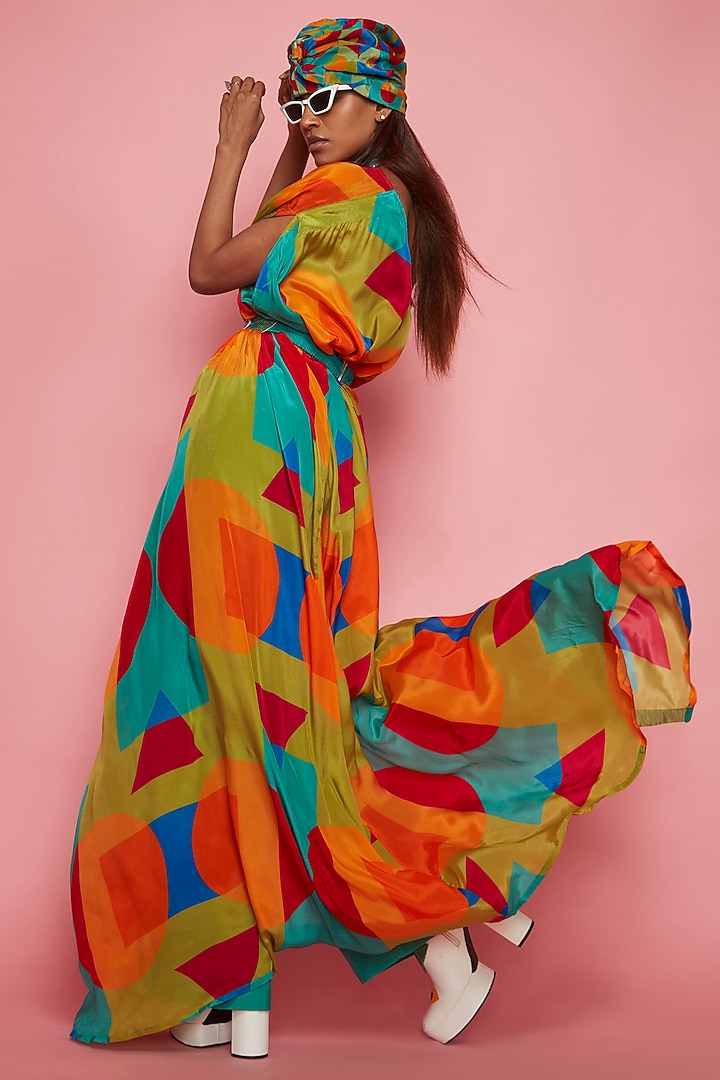 Multi-Colored Crepe Kaftan Set by Esha L Amin at Pernia's Pop Up Shop