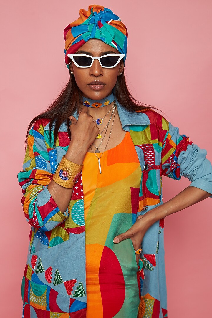 Orange Crepe Pant Set by Esha L Amin at Pernia's Pop Up Shop