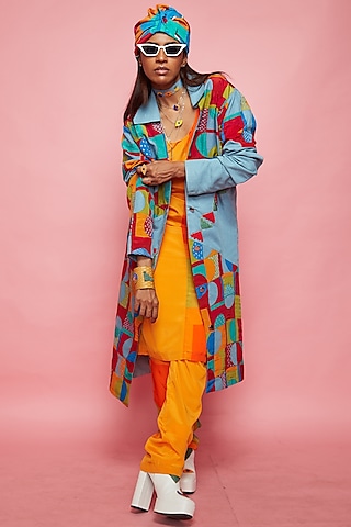 Blue Denim Printed Jacket by Esha L Amin