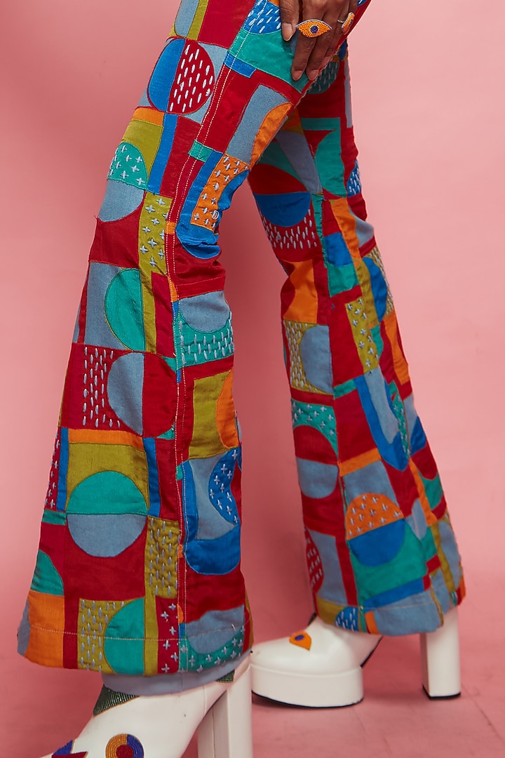 Multi-Colored Denim Bell Bottom Pants by Esha L Amin at Pernia's Pop Up Shop
