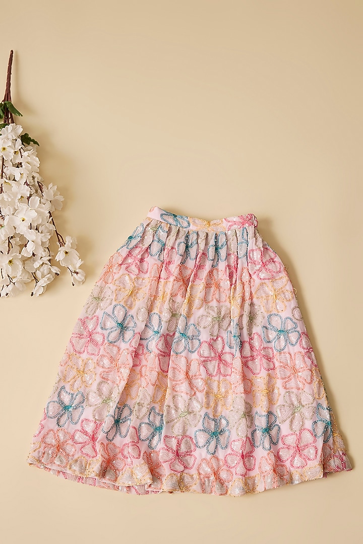 Pink Organza Floral Embroidered Lehenga Set For Girls by Esha Amin Kids at Pernia's Pop Up Shop