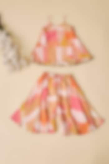 Multi-Colored Crepe Printed Sharara Set For Girls by Esha Amin Kids at Pernia's Pop Up Shop