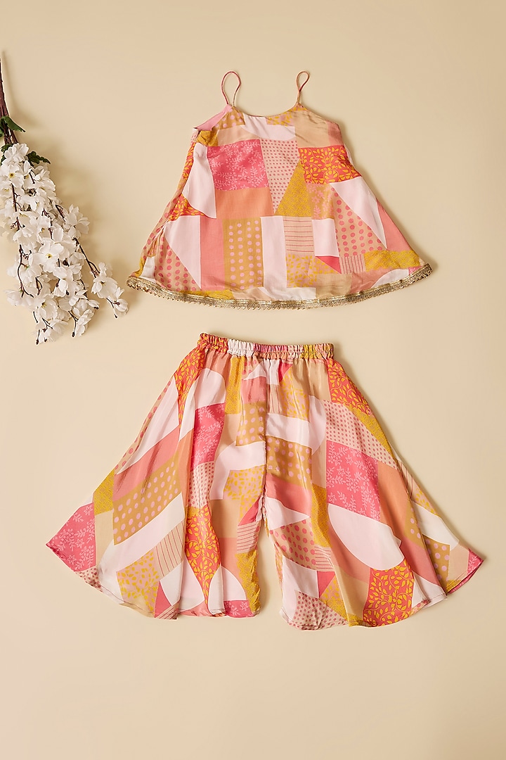 Multi-Colored Crepe Printed Sharara Set For Girls by Esha Amin Kids at Pernia's Pop Up Shop