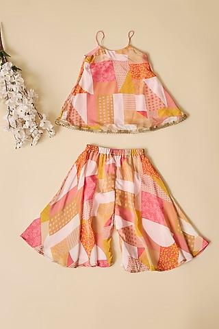 Multi-Colored Crepe Printed Sharara Set For Girls by Esha Amin Kids