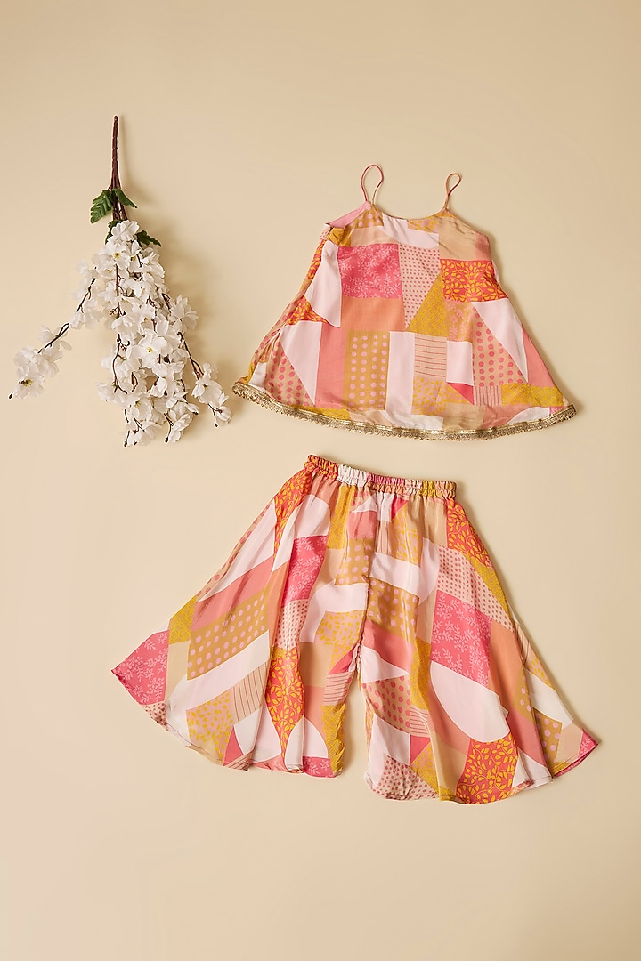 Multi-Colored Crepe Printed Sharara Set For Girls by Esha Amin Kids at Pernia's Pop Up Shop