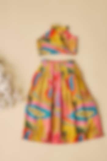 Multi-Colored Crepe Croissant Printed Lehenga Set For Girls by Esha Amin Kids at Pernia's Pop Up Shop