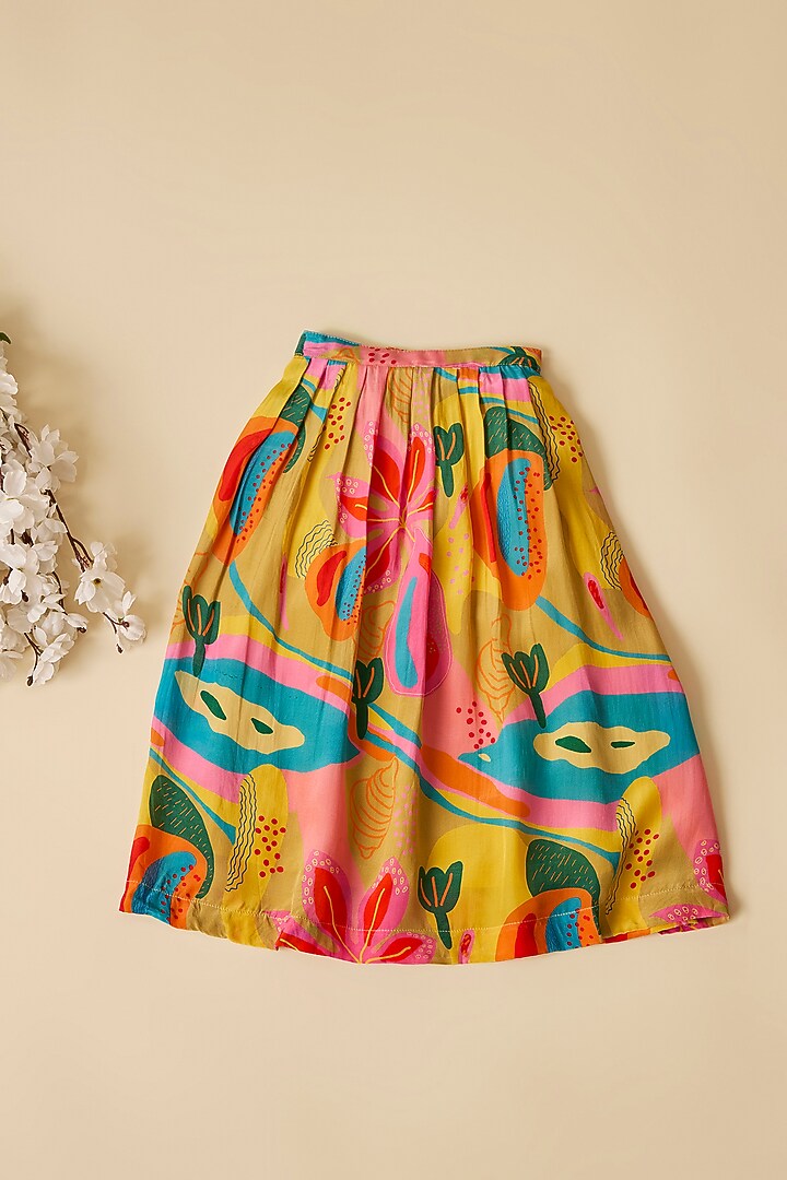 Multi-Colored Crepe Croissant Printed Lehenga Set For Girls by Esha Amin Kids at Pernia's Pop Up Shop