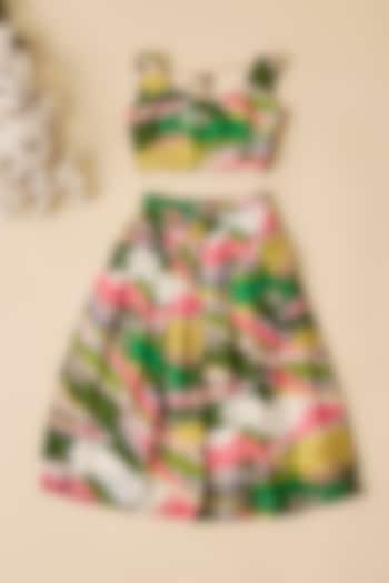 Multi-Colored Crepe Scenery Printed Lehenga Set For Girls by Esha Amin Kids at Pernia's Pop Up Shop