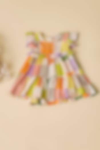 Multi-Colored Crepe Square Printed Dress For Girls by Esha Amin Kids at Pernia's Pop Up Shop
