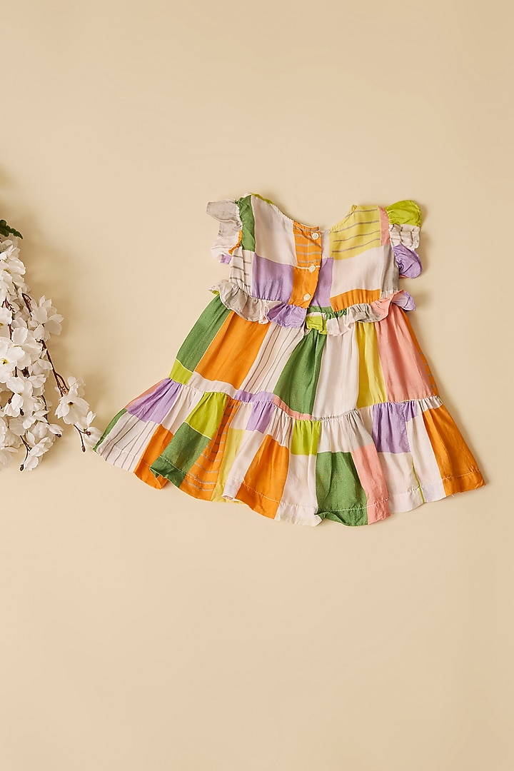 Multi-Colored Crepe Square Printed Dress For Girls by Esha Amin Kids at Pernia's Pop Up Shop
