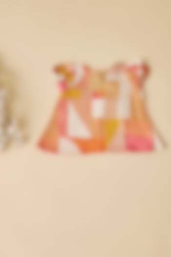 Multi-Colored Crepe Geometric Printed Dress For Girls by Esha Amin Kids at Pernia's Pop Up Shop