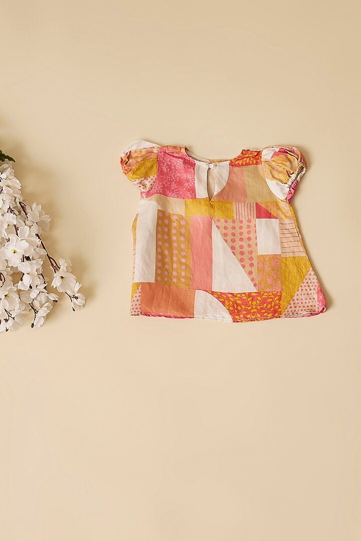 Multi-Colored Crepe Geometric Printed Dress For Girls by Esha Amin Kids at Pernia's Pop Up Shop