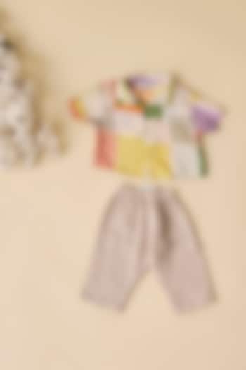 Multi-Colored Crepe Square Printed Shirt For Boys by Esha Amin Kids at Pernia's Pop Up Shop