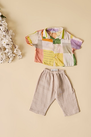 Multi-Colored Crepe Square Printed Shirt For Boys by Esha Amin Kids