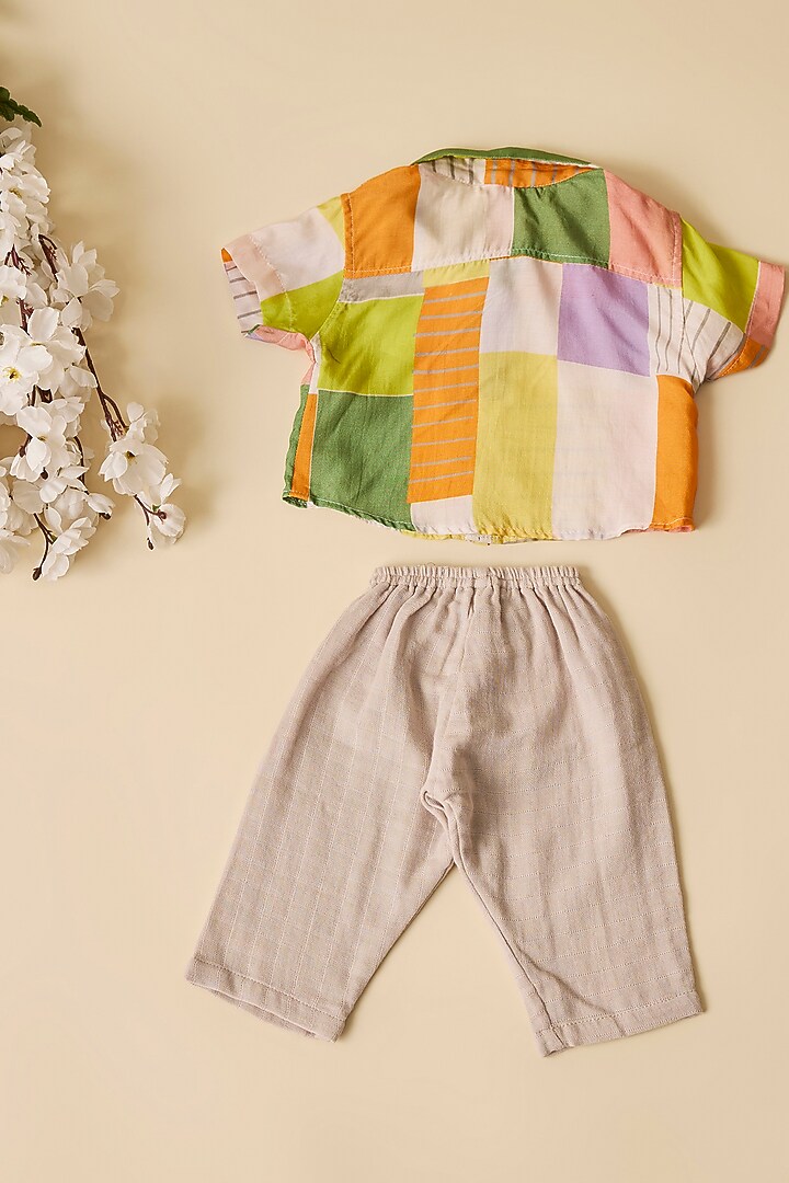 Multi-Colored Crepe Square Printed Shirt For Boys by Esha Amin Kids at Pernia's Pop Up Shop