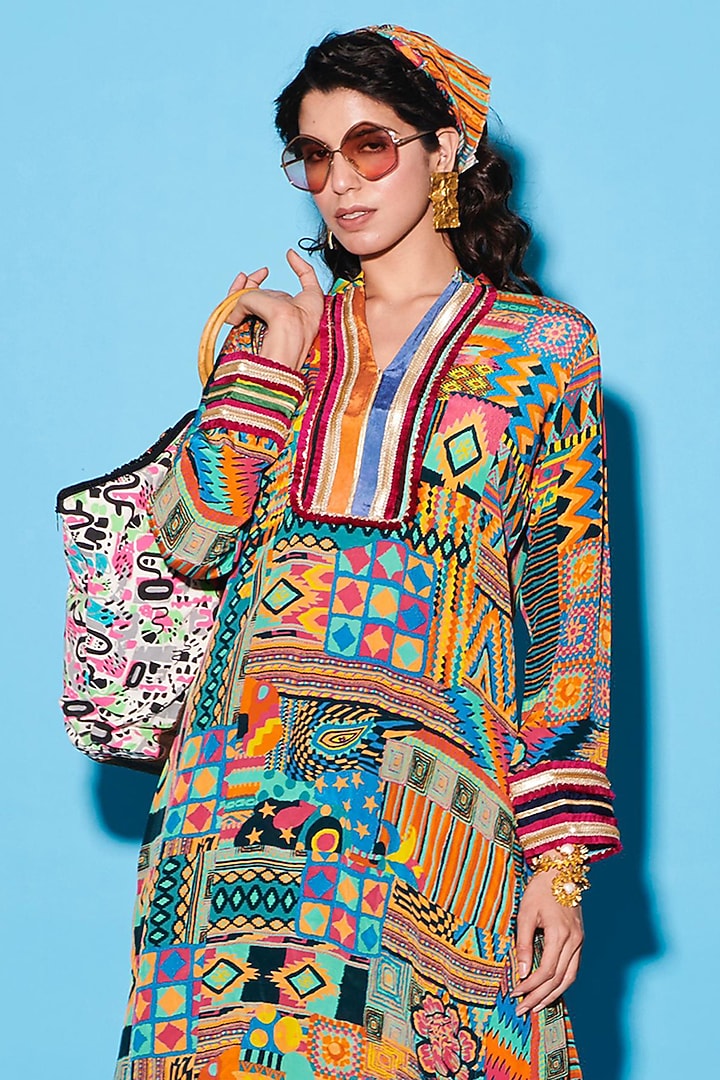 Multi-Colored Viscose Crepe Kurta by Esha L Amin at Pernia's Pop Up Shop
