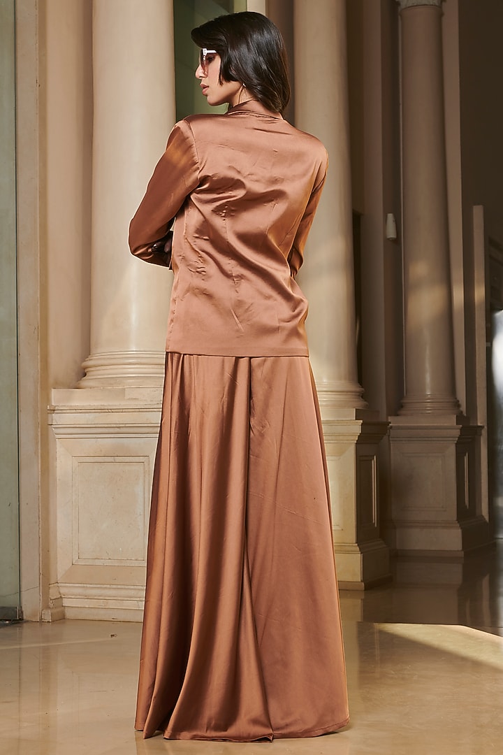 Brown Satin Pant Set by Esha L Amin at Pernia's Pop Up Shop