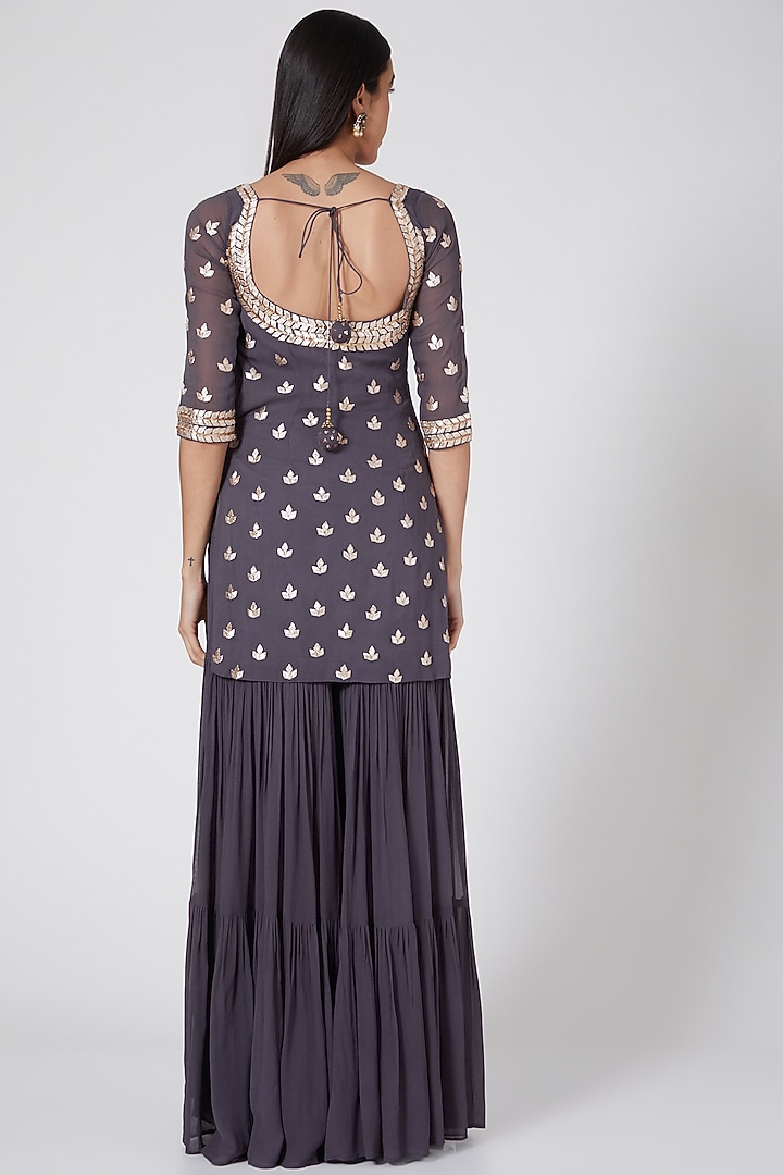 Grey Wedding Sharara Set With Embroidered Kurta by Esha Koul at Pernia's Pop Up Shop