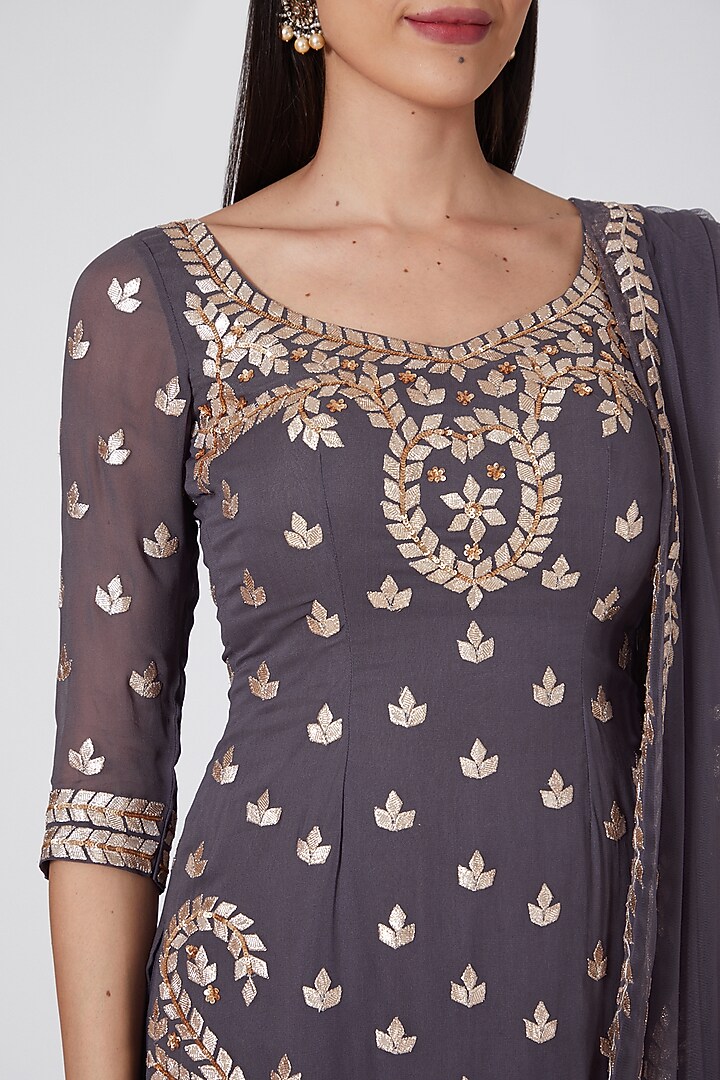 Grey Wedding Sharara Set With Embroidered Kurta by Esha Koul at Pernia's Pop Up Shop