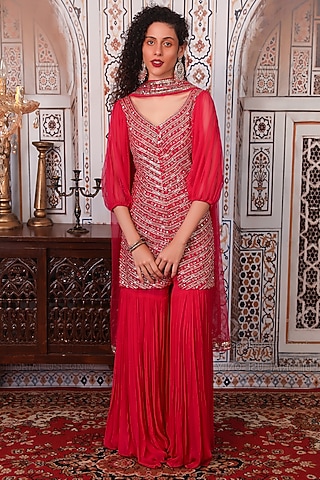 Hot Pink Georgette Sharara Set by Esha Koul