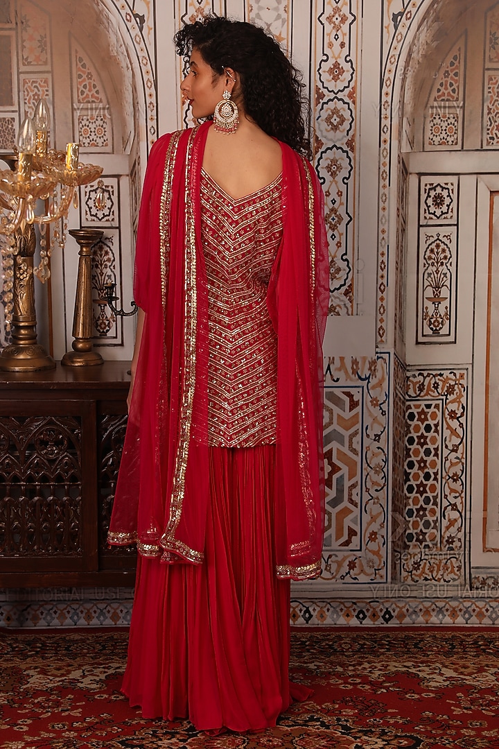 Hot Pink Georgette Wedding Sharara Set by Esha Koul at Pernia's Pop Up Shop