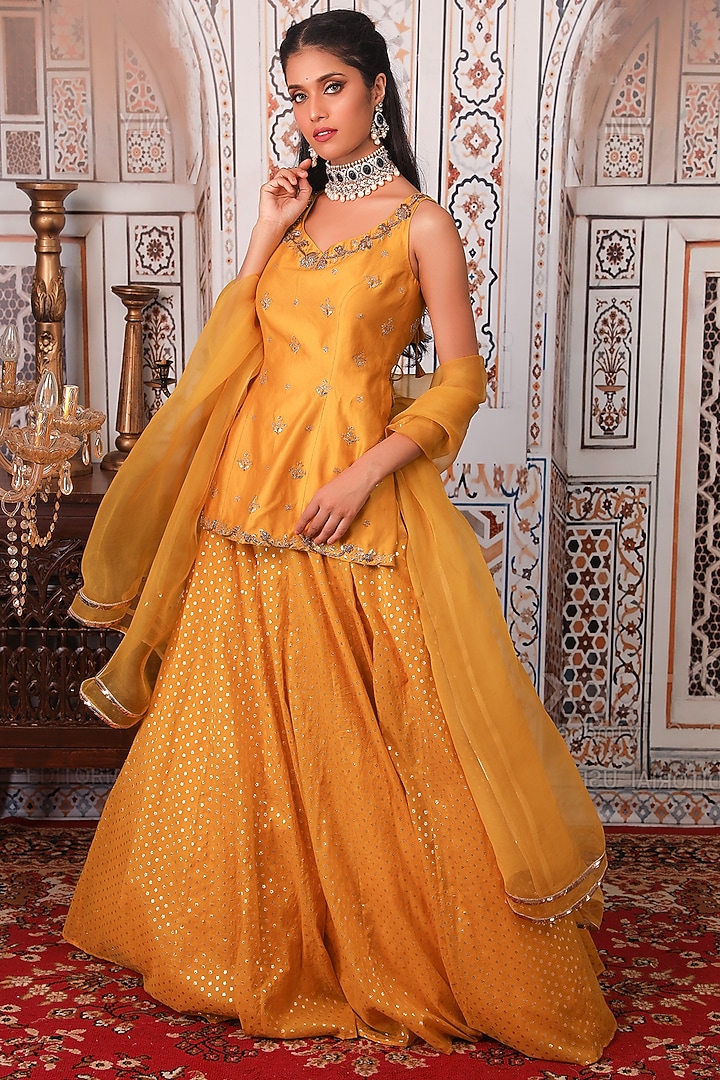 Mustard Embellished Skirt Set by Esha Koul at Pernia's Pop Up Shop