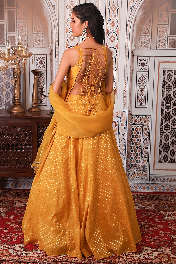 Mustard Embellished Skirt Set by Esha Koul at Pernia's Pop Up Shop
