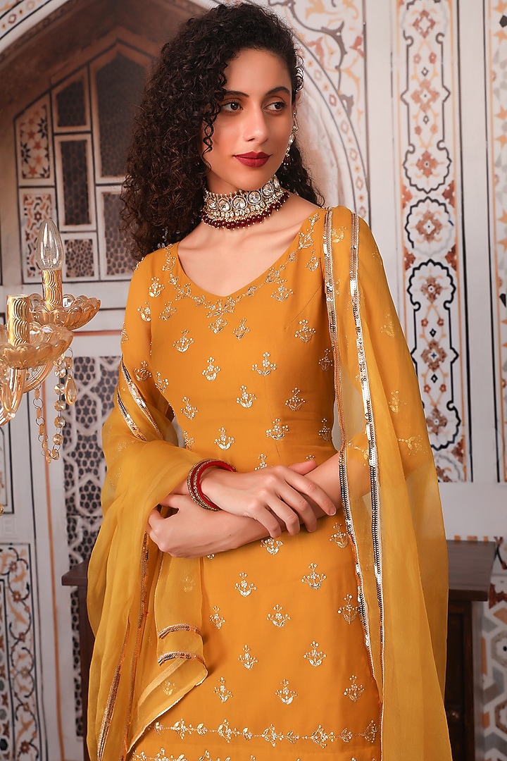 Mustard Georgette Wedding Sharara Set by Esha Koul at Pernia's Pop Up Shop