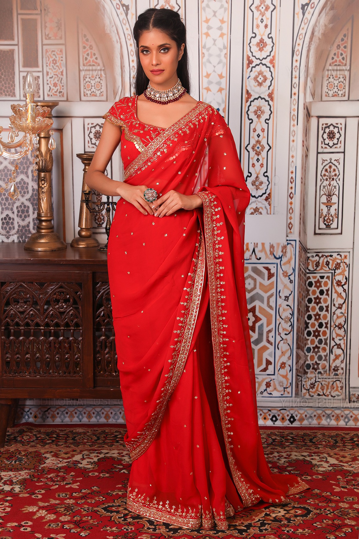 Embellished Red Color Sequin Work Saree – Amrutamfab