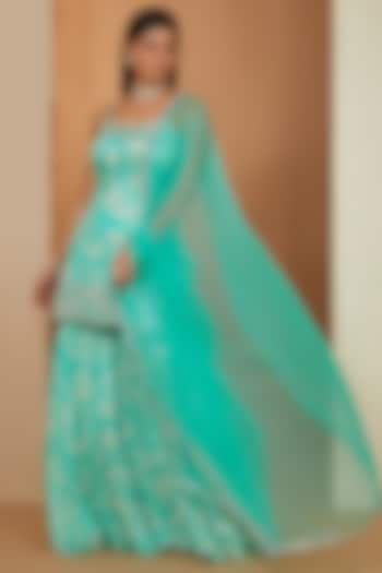 Firozi Modal Floral Printed Party Wear Sharara Set by Esha Koul at Pernia's Pop Up Shop