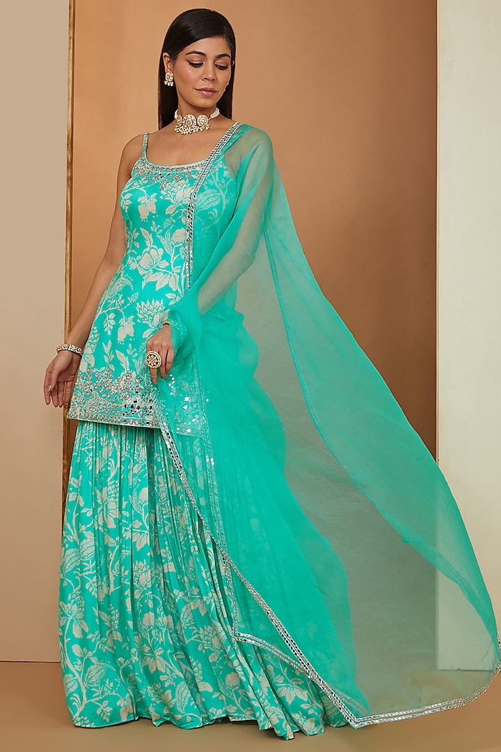 Firozi Modal Floral Printed Party Wear Sharara Set by Esha Koul at Pernia's Pop Up Shop