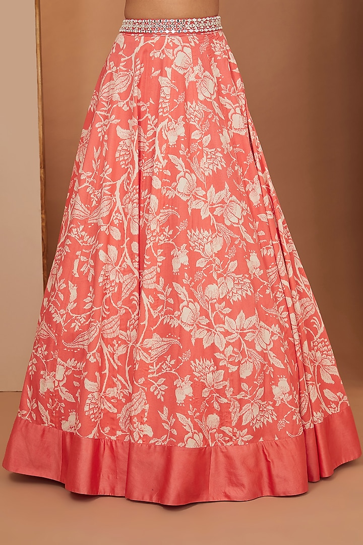 Gajari Red Modal Floral Printed & Mirror Embellished Lehenga Set by Esha Koul at Pernia's Pop Up Shop
