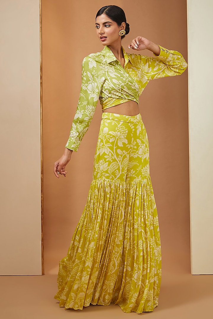 Lemon Yellow Modal Floral Printed Party Wear Sharara Set by Esha Koul at Pernia's Pop Up Shop